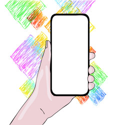 Closeup blank screen smartphone held in hand vector