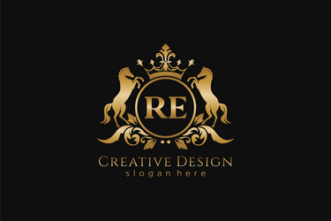 initial re retro golden crest with circle and two vector image