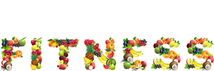 Word fitness composed different fruits vector