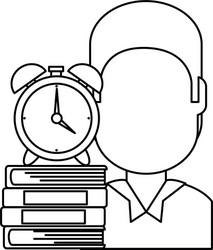 Man with text books and alarm clock vector