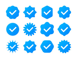 Set of blue check mark badge icons verification vector