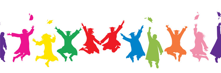 colorful silhouettes jumping graduates vector