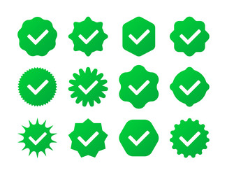 Set of green check mark badge icons verification vector