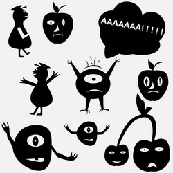 cartoon funny monsters silhouettes vector