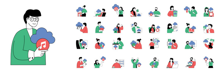 cloud computing concept with character situations vector image