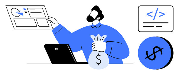 tech professional analyzing data and making money vector image