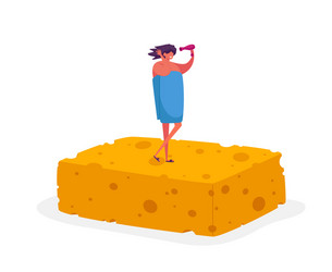 Woman in bathroom concept tiny female character vector