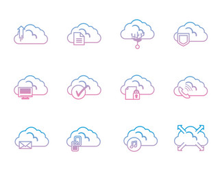 Cloud computing gradient style icon set vector