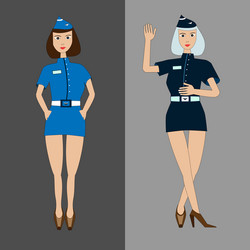 Two girls stewardess in light and dark blue vector