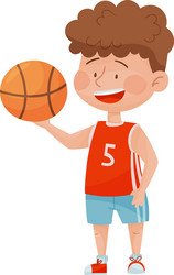 Happy boy in sport wear playing basketball vector