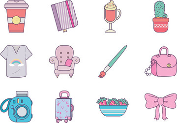 Isolated cute objects line and fill style icon set vector