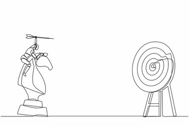 Single Continuous Line Drawing Robots Holding Vector Image