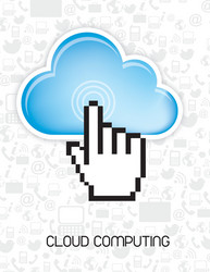 Cloud computing with cursor hand silhouette vector