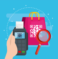 code qr in bag shopping with icons vector image