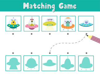 Find the correct shadow matching game with cute vector