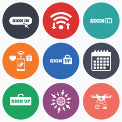 Sign in icons login with arrow hand pointer vector