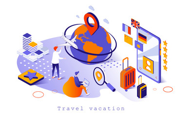 Travel vacation concept in 3d isometric design vector