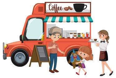 people at the coffee truck vector