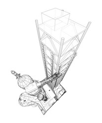 space rocket on launch pad rendering of 3d vector image