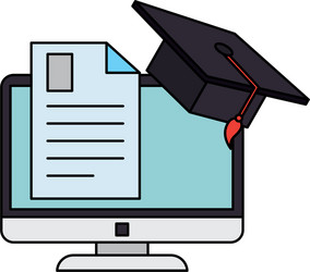 Document with computer and hat graduation vector