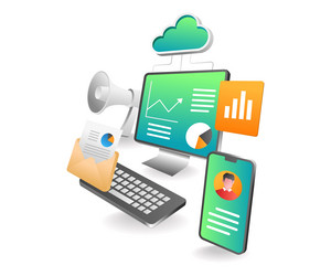 Flat isometric concept cloud server analysis data vector