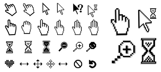 pixel mouse cursor icons handpointer hand vector image