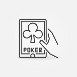 Tablet with poker game app in hand line concept vector