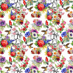 Watercolor Floral Birds Pattern Vector Image