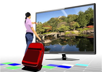 abstract tv screen with japan picture and girl vector