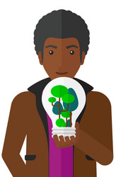 man with lightbulb and trees inside vector image