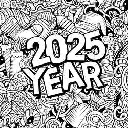 2025 doodles new year objects and elements design vector image