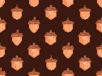 Acorns seamless pattern in pixel art style 8 bit vector