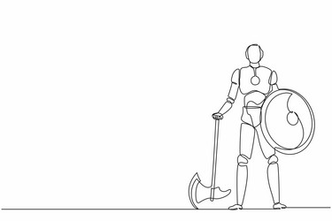 continuous one line drawing robots stands holding vector image