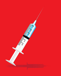 a syringe isolated on red background injection vector image