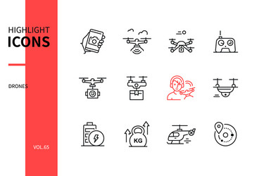 Drones - modern line design style icons set vector