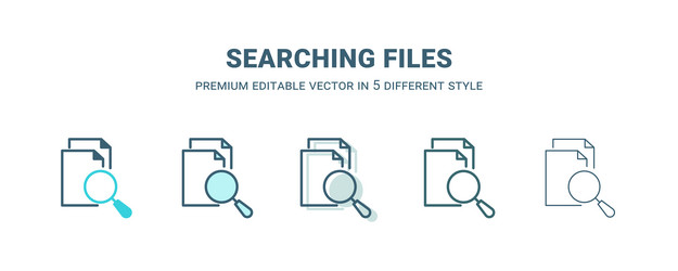 searching files icon in 5 different style outline vector image