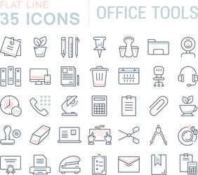 Set flat line icons office tools vector