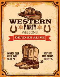 western hand drawn poster vector