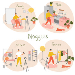 set of bloggers and vloggers characters making vector