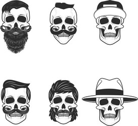 set of the skulls with hairstyle and hats design Vector Image
