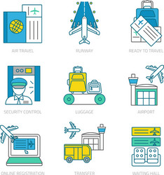 Airport icons flat Royalty Free Vector Image - VectorStock