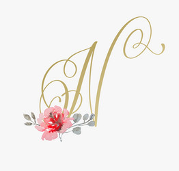 Golden hand lettering font with handmade rose vector