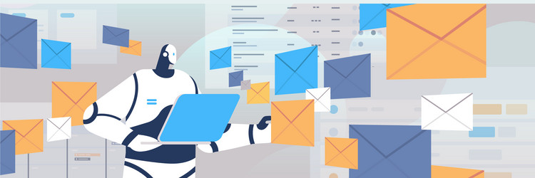robot using laptop sending and receiving envelopes vector image