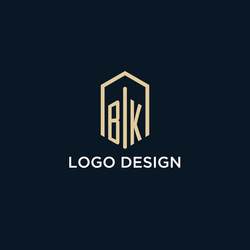 bk initial monogram logo with hexagonal shape vector image