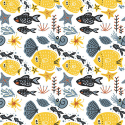 handdrawn sea pattern with various marine vector image