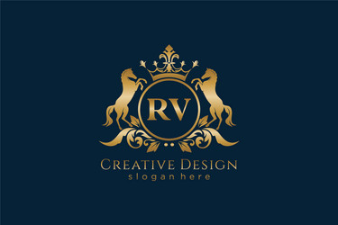initial rv retro golden crest with circle and two vector image