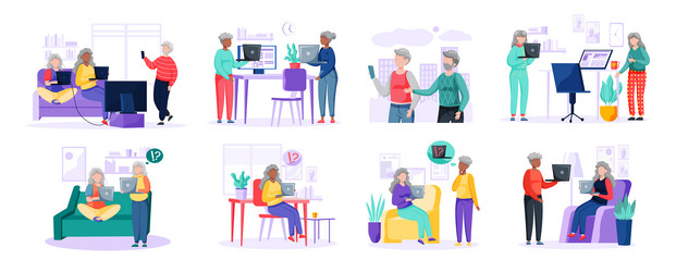 old people try to use phone game console vector image