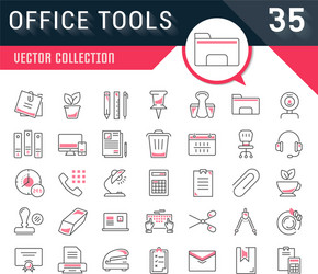 set flat line icons office tools vector