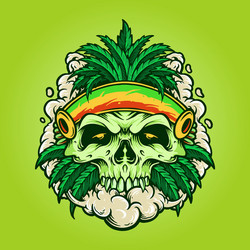 Smoking Skull with Marijuana Leaves Vector Image