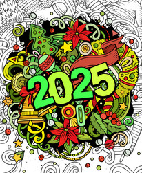 2025 doodles new year objects and elements design vector image